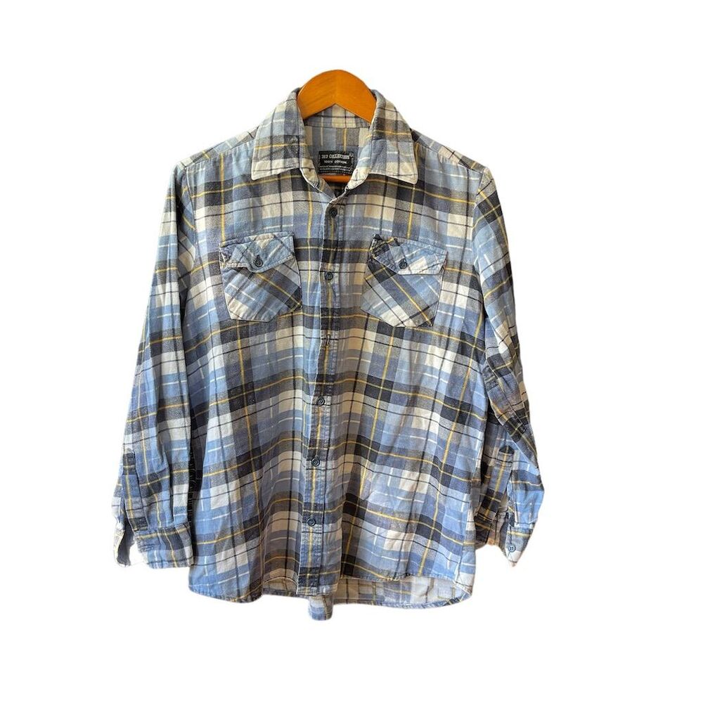 Vintage Men's Plaid Flannel Shirt Multicolor Button-Up Size L Long Sleeve Casual